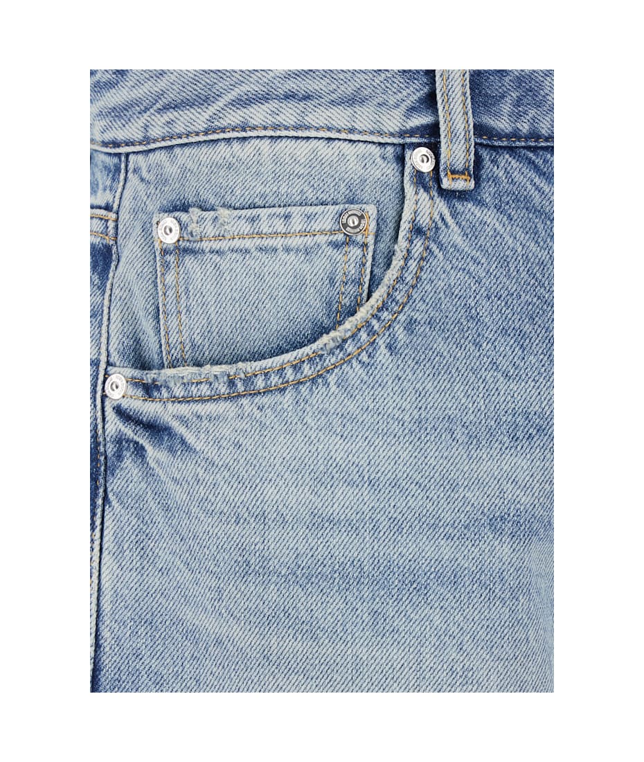 Light Blue Five-pocket Bermuda Shorts With Logo Patch On The Back In Denim Man