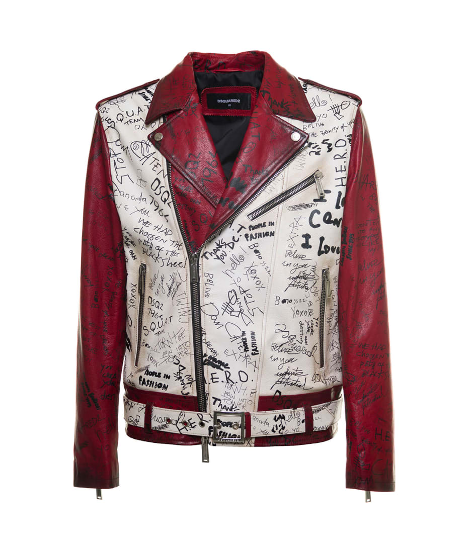 Dsquared2 Red Doodle Fl Leather Jacket | italist