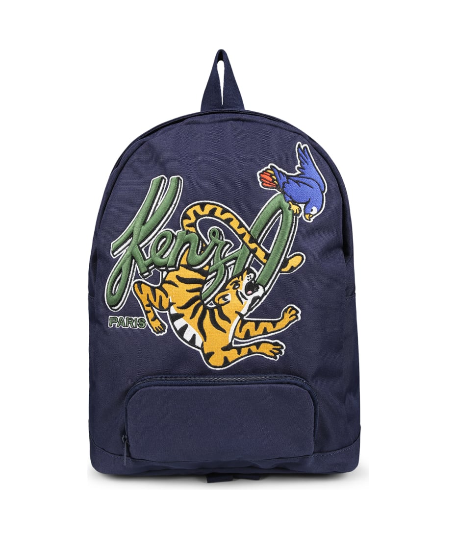 Kenzo Kids Blue Backpack For Boy With Tiger italist ALWAYS LIKE A SALE