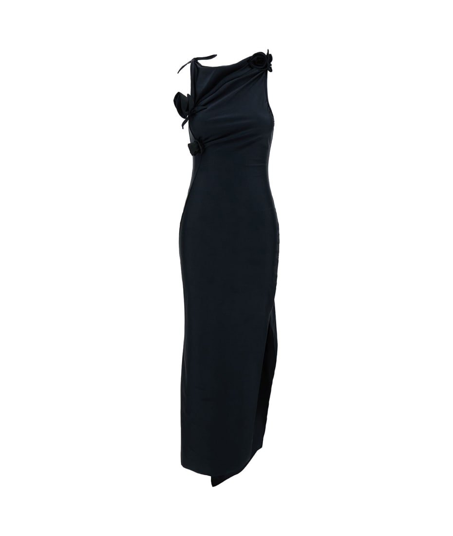 Coperni Long Black Asymmetric Dress With Roses Applications In Stretch Polyamide Woman | italist, ALWAYS LIKE A SALE Coperni Long Black Asymmetric Dress With Roses Applications In Stretch Polyamide Woman | italist, ALWAYS LIKE A SALE