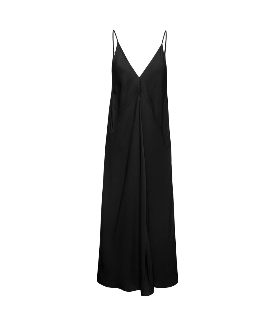 Jil Sander Black Calf Lenght V-neck Slip Dress, With Full Skirt And  Diagonal Cut, In Viscose Woman | italist, ALWAYS LIKE A SALE