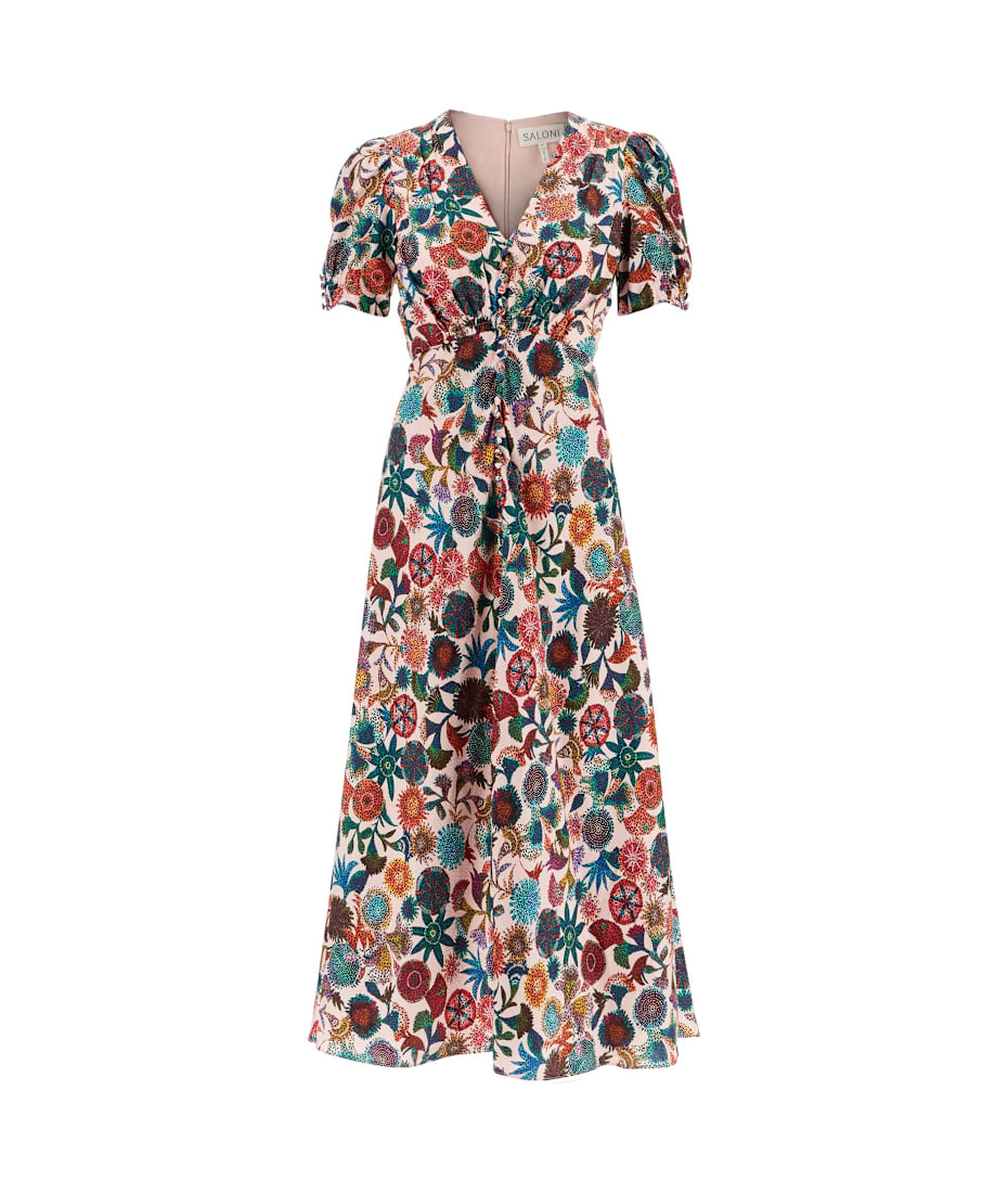 Saloni 'lea' Long Dress In Printed Silk | italist