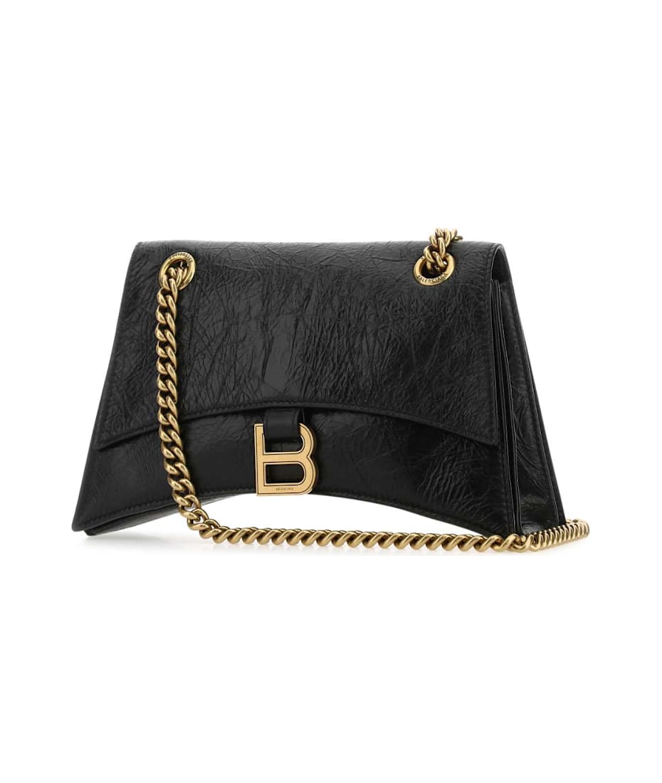 Balenciaga Black Leather Small Crush Shoulder Bag | italist