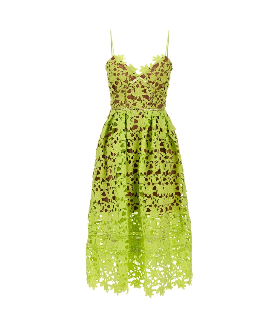 chinese dress ladies Self-Portrait Lace Sleeveless Midi Dress Green