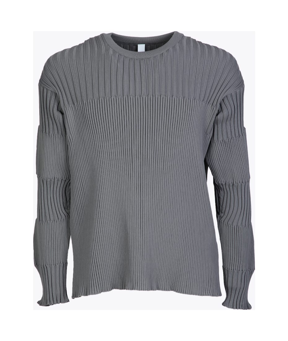 Fluted Top 3 Grey rib-knitted curled top - Fluted top