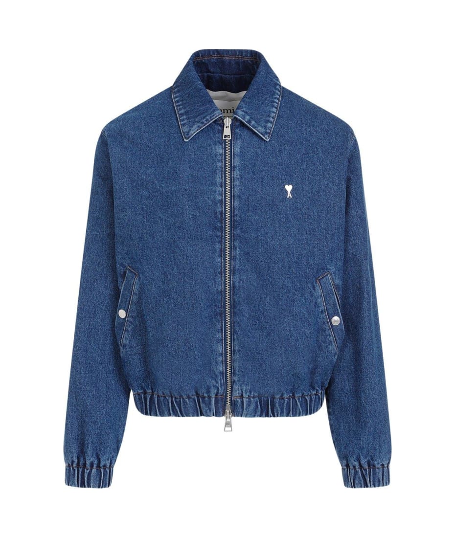 Ami Alexandre Mattiussi Paris De Coeur-plaque Zipped Denim Jacket 