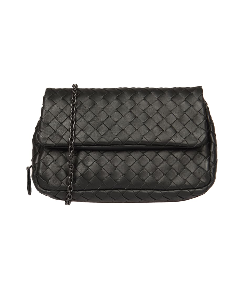 BOTTEGA VENETA, Woven Intreccio Nappa Leather Baguette Pochette, BLACK, Women