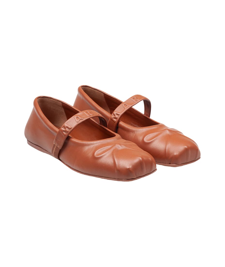【送料&関税込】Marni Mary Jane Shoes In Leather With Emboss Marni Mary Jane Shoes In Leather With Embossed Bow Flat