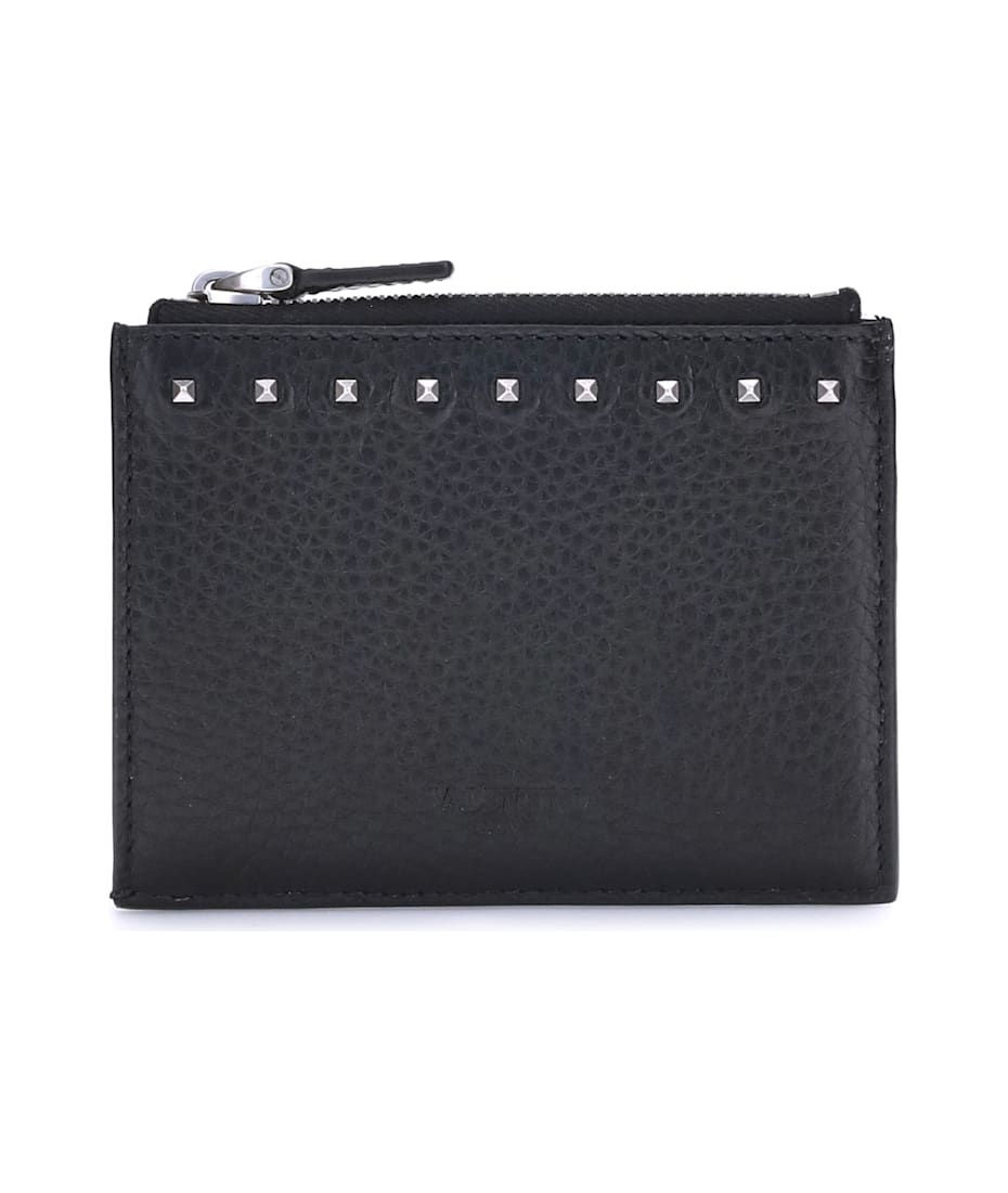 折りたたみ財布 VALENTINO GARAVANI Rockstud leather cardholder Valentino Garavani - Rockstud Black Leather Zip Cardholder