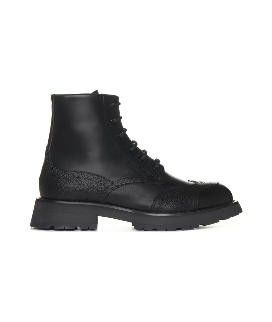 Alexander McQueen Black Leather Punk Worker Ankle Boots