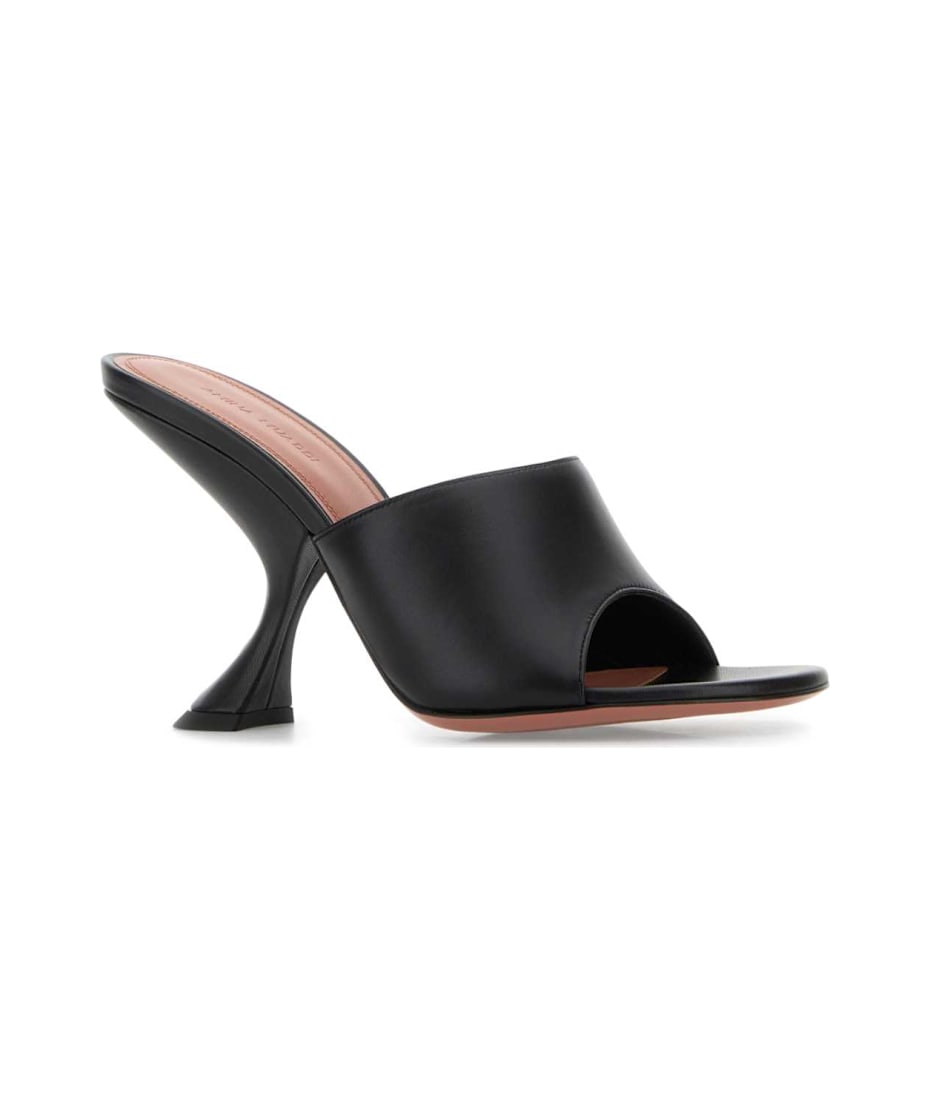 Amina Muaddi Black Leather Taylor Mules | italist