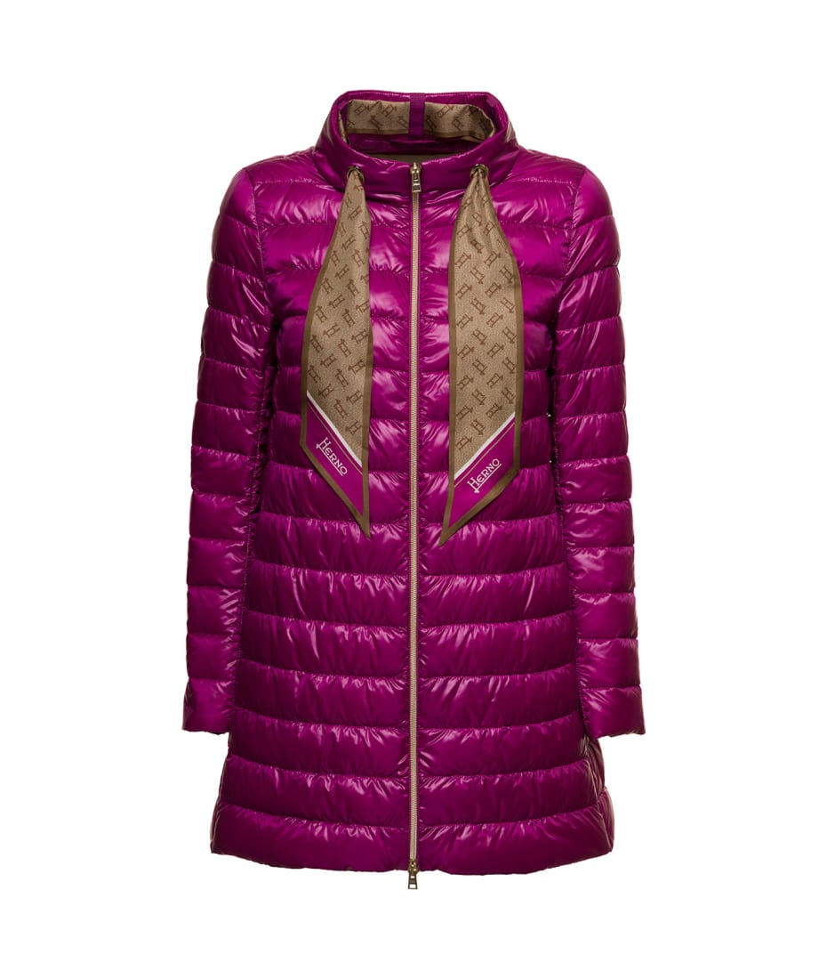 Herno Woman's Pink Quilted Nylon Down Jacket With Foulard
