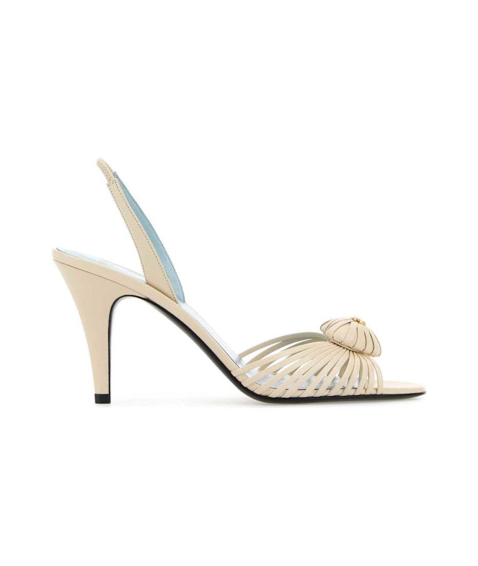 サンダル・ミュール VALENTINO IVORY LEATHER  SANDALS VALENTINO White Ivory Leather Heel Sandals Mules Shoes Size