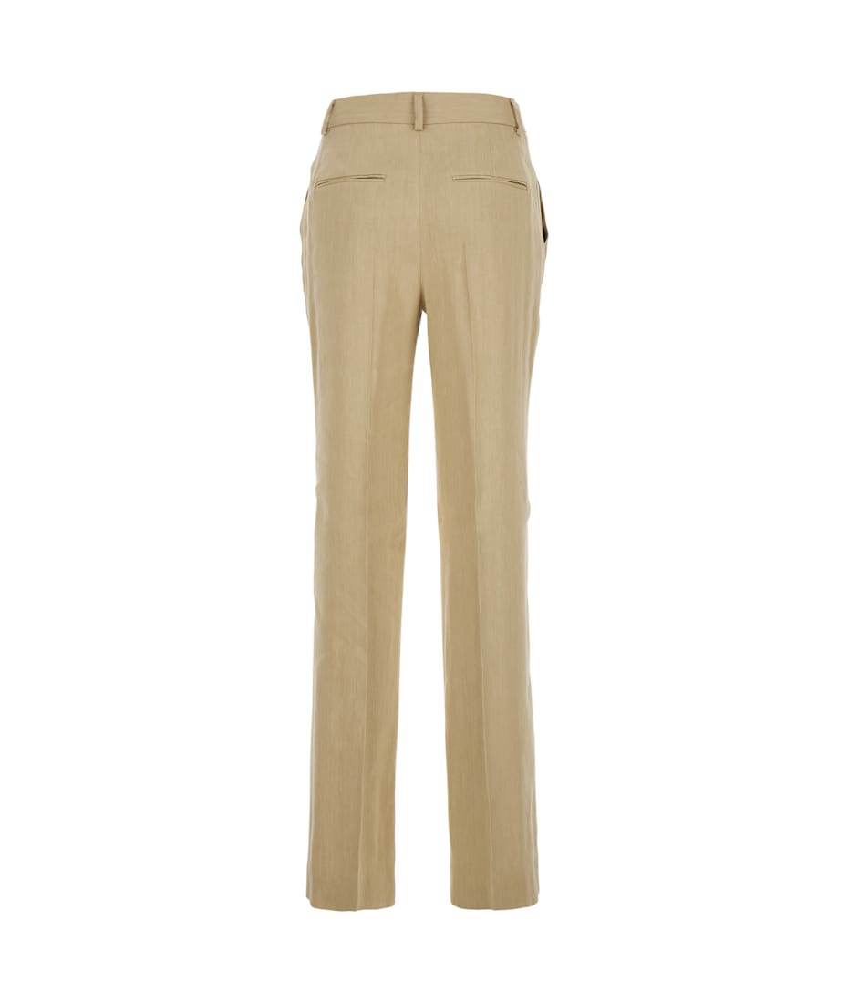 パンツ A FERRETTI Women Straight Pants A032516200081 Beige Beige Pants With High Waist And Belt Loops In Linen Blend