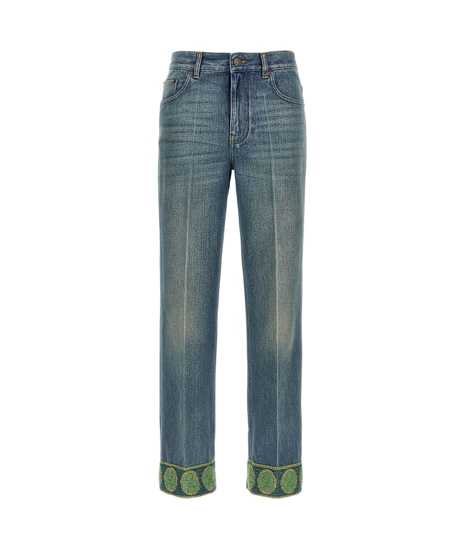 デニム・ジーパン Valentino Denim Pants With Jacquard Edges Valentino Garavani Denim Trousers with Jacquard Trims | Saks