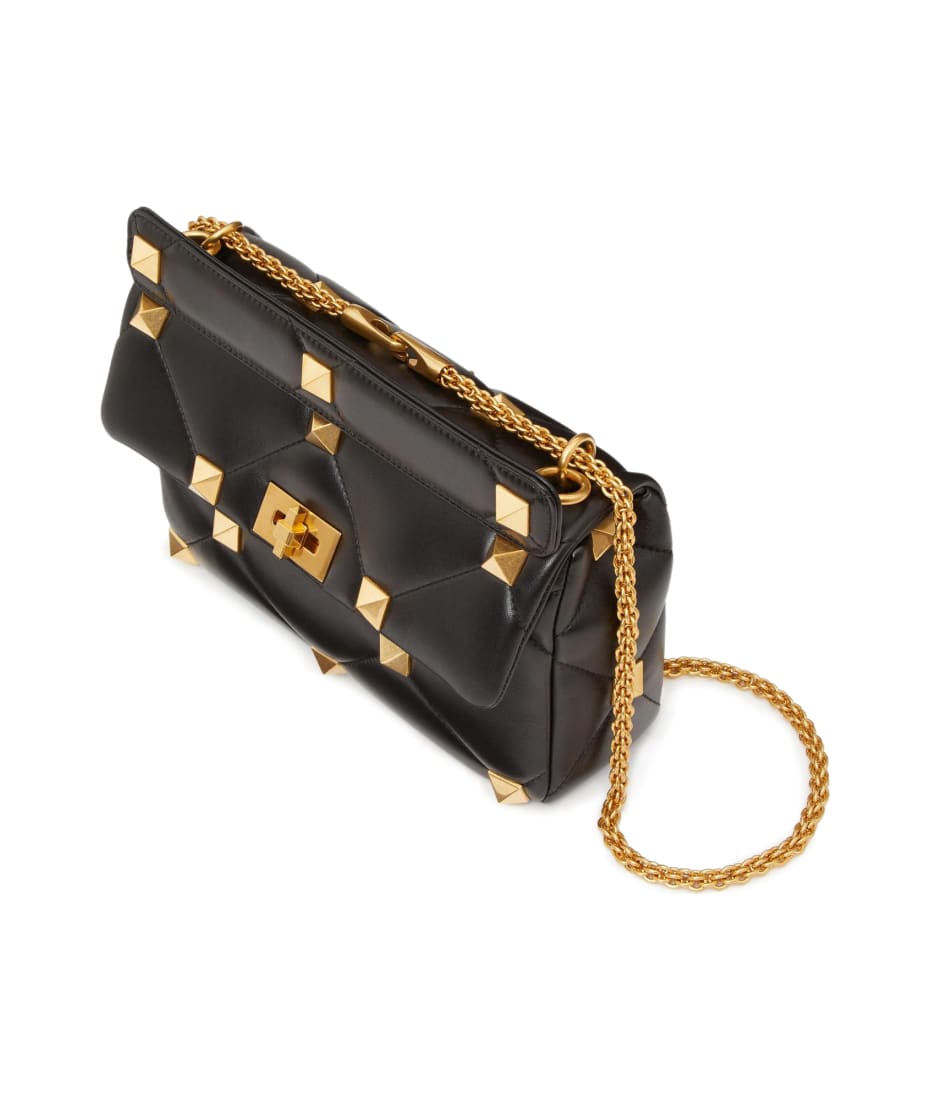 Valentino Garavani Large Shoulder Bag Roman Stud Nappa Dolce/a.brass Macro Studs - No Black