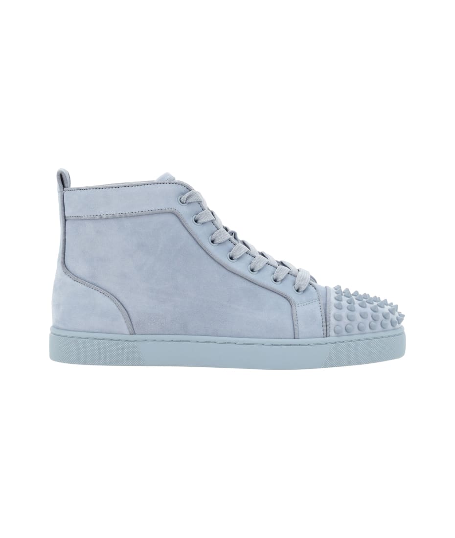 Christian Louboutin Blue/White Leather and Canvas Louis Spikes