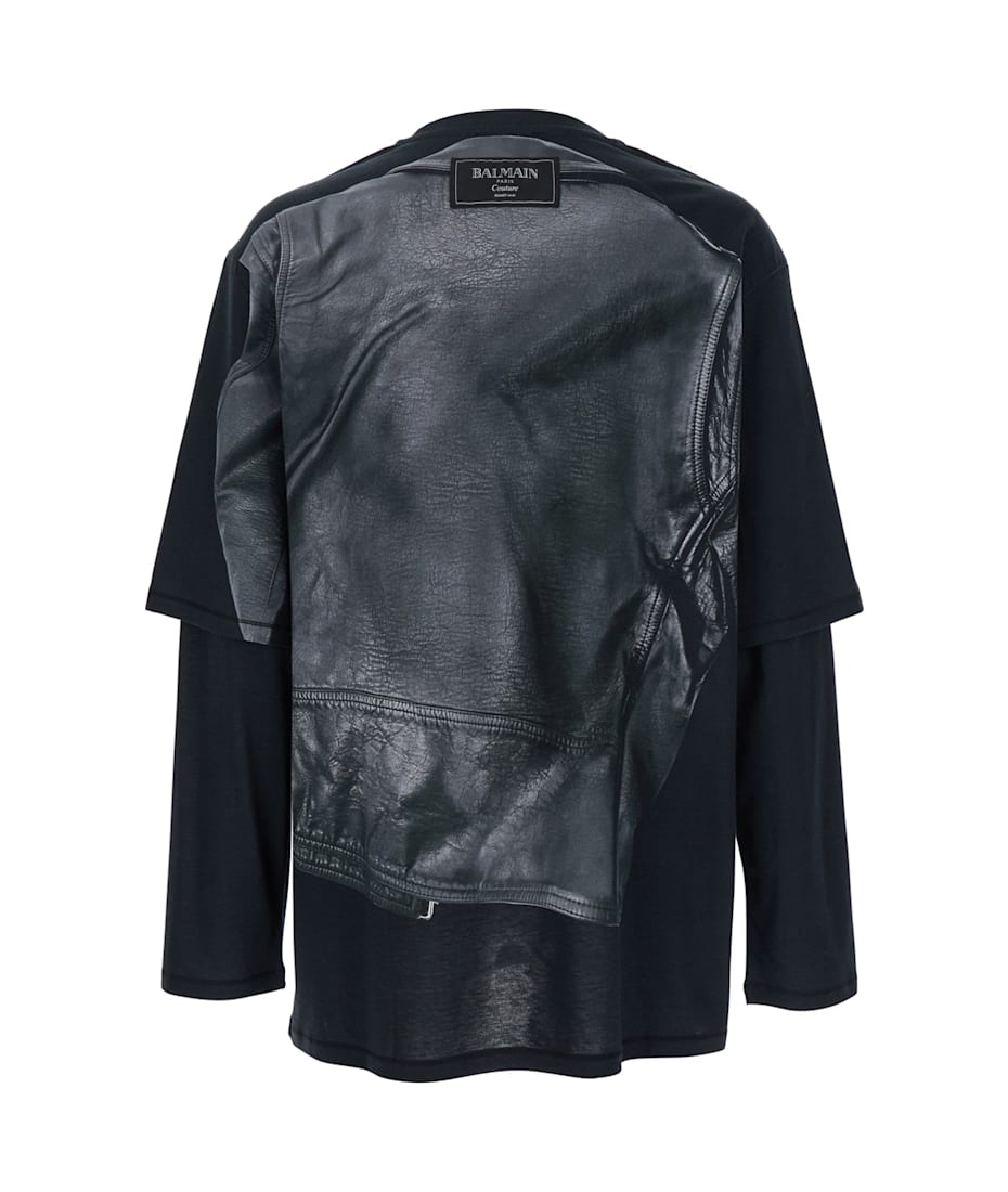 Balmain Leather Trompe L' Il Ls T-shirt | italist Balmain Leather Trompe L' Il Ls T-shirt | italist