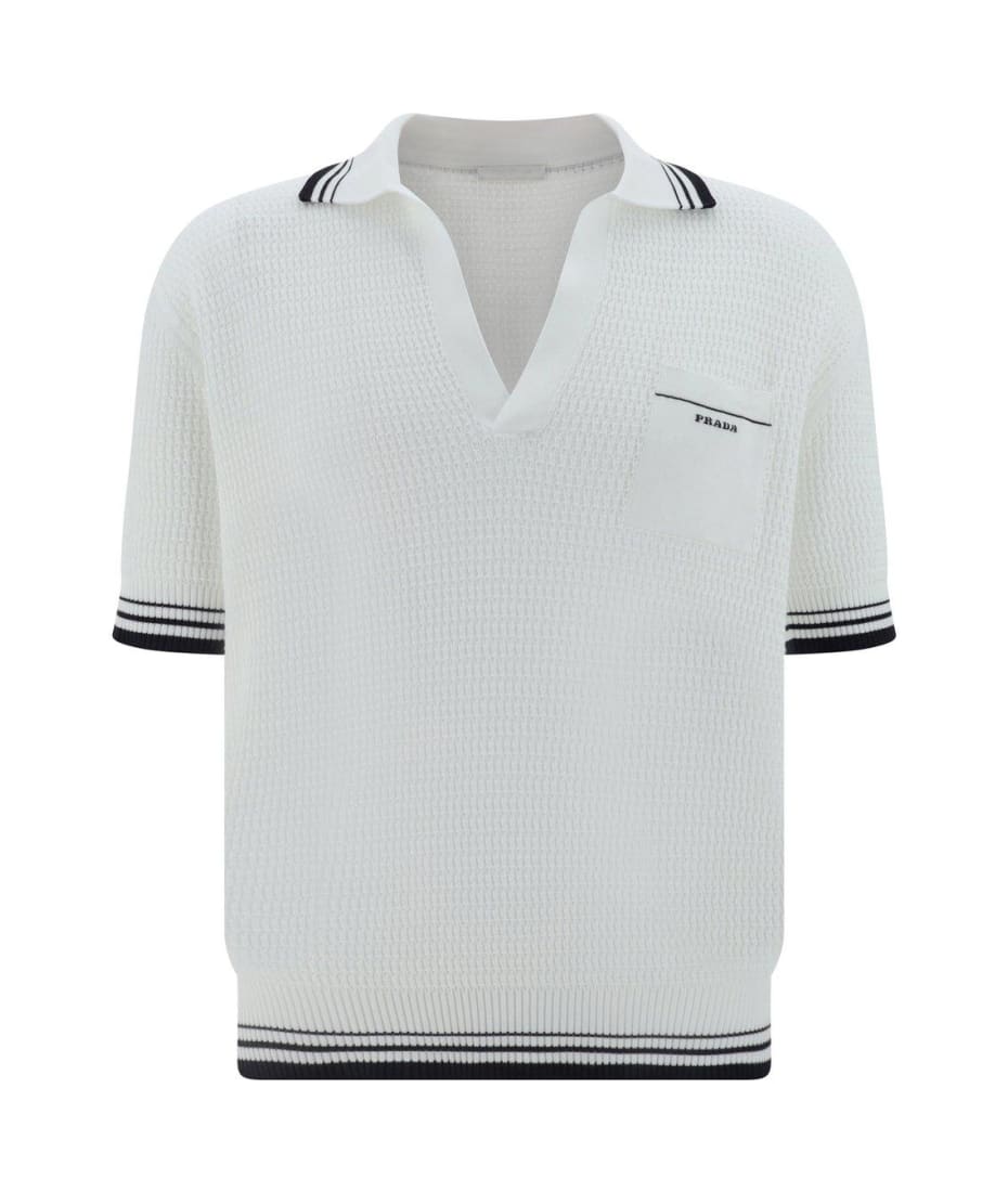 Prada Logo Embroidered Knit Polo Shirt | italist