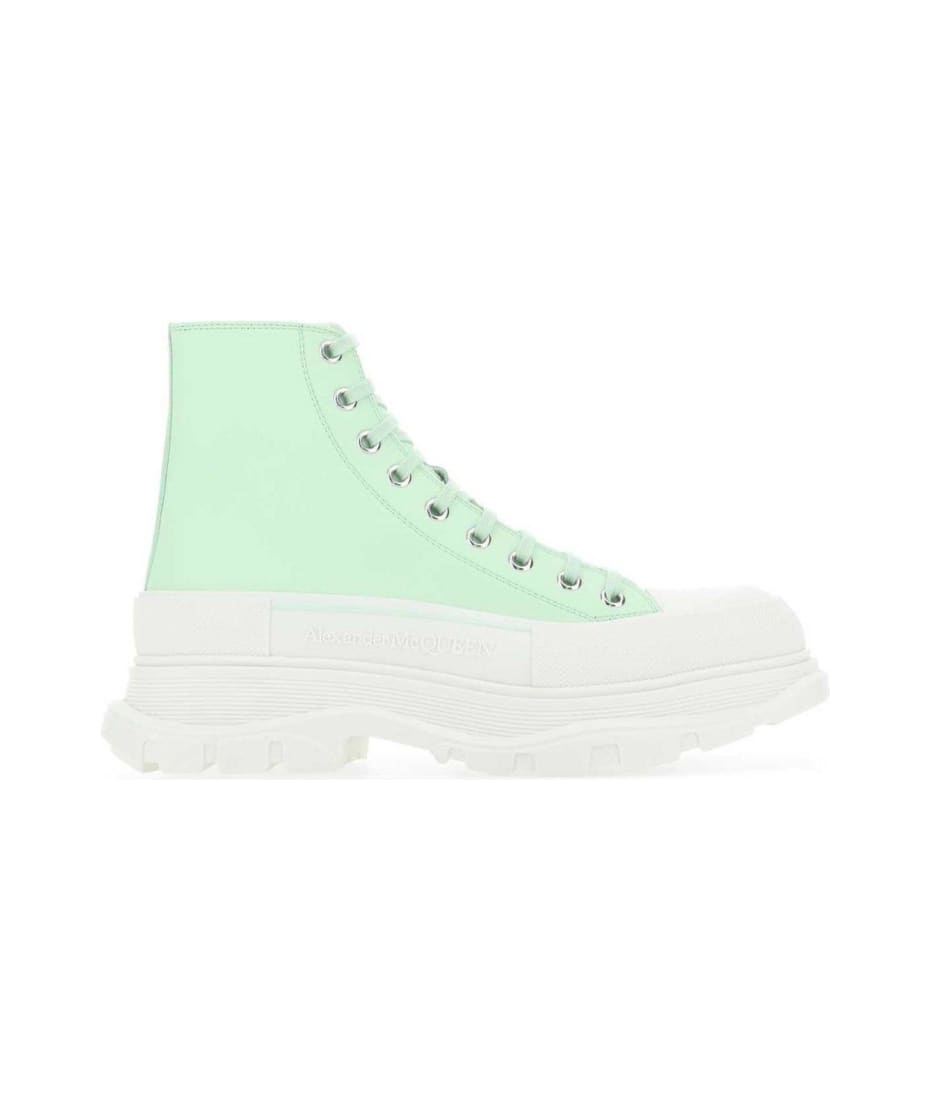 Alexander McQueen Sea Green Leather Tread Slick Sneakers