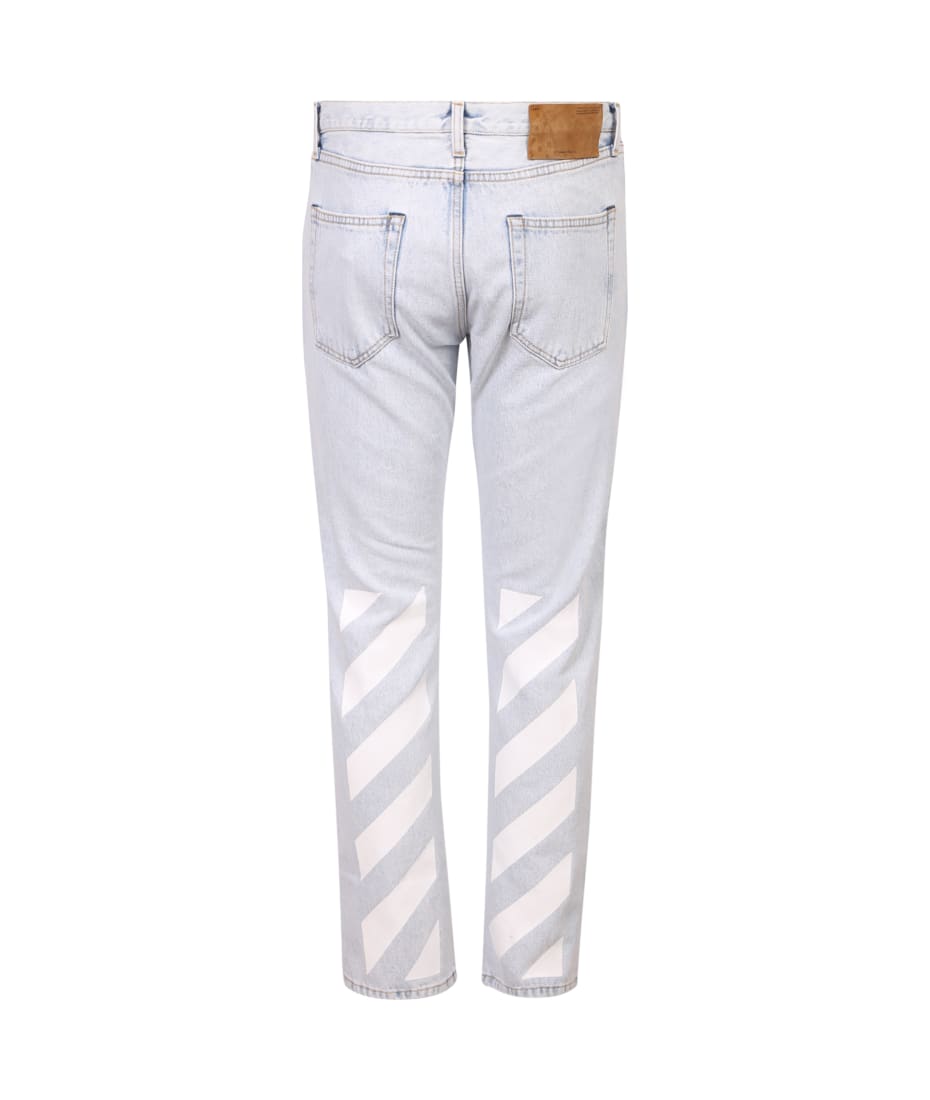 Off-White Diag-stripe Print Slim Fit Jeans - Blue