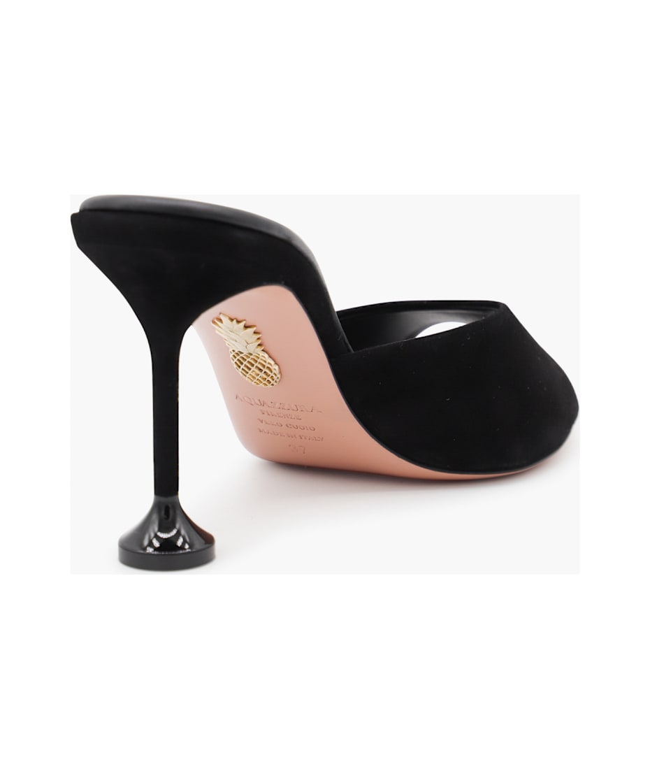 サンダル・ミュール AQUAZZURA BLACK LEATHER BISOUS 85 SANDALS Bisous Mule 85 BLACK Aquazzura@ Official