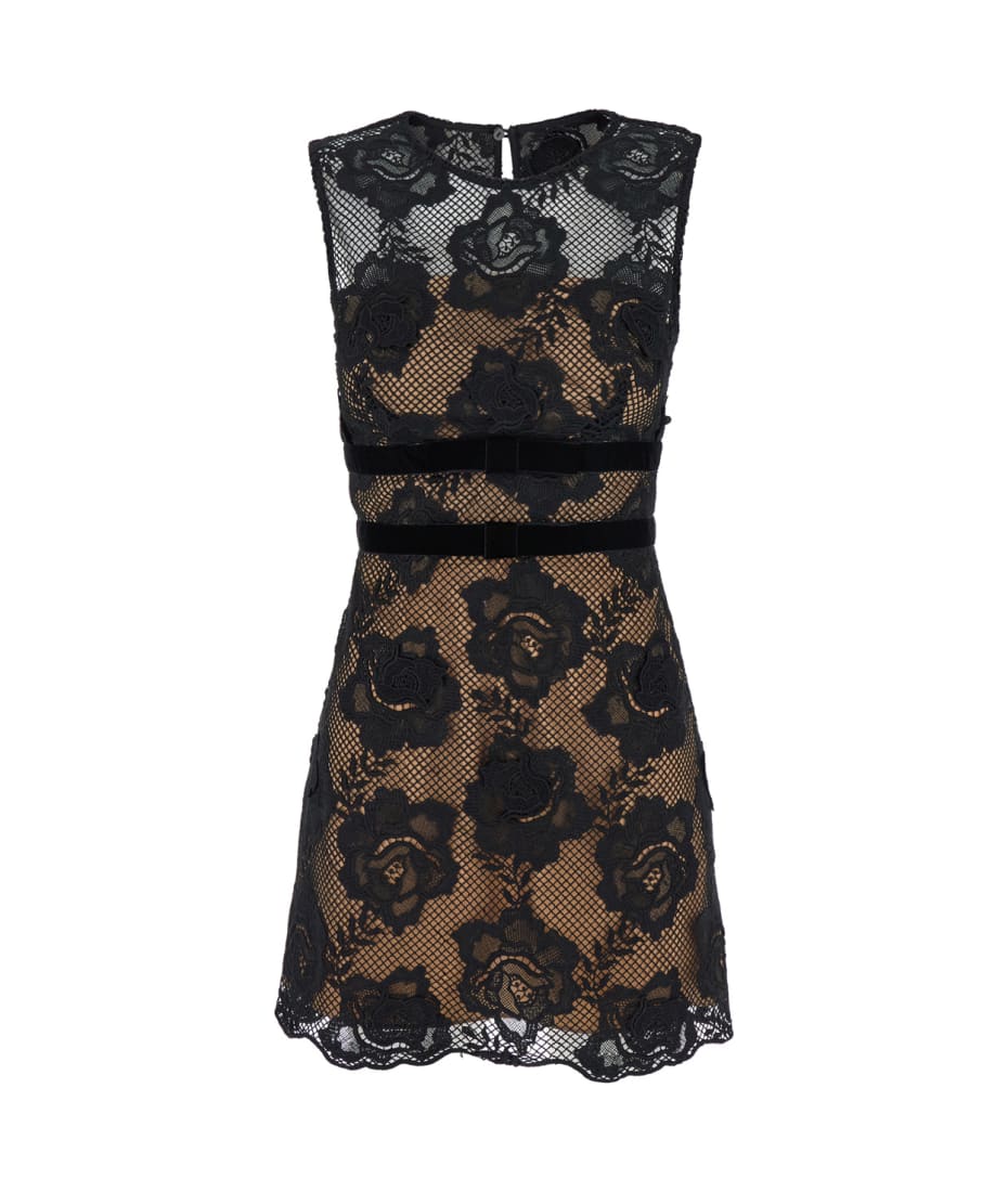 self-portrait Black Lace Velvet Bow Mini Dress | italist, ALWAYS LIKE A SALE