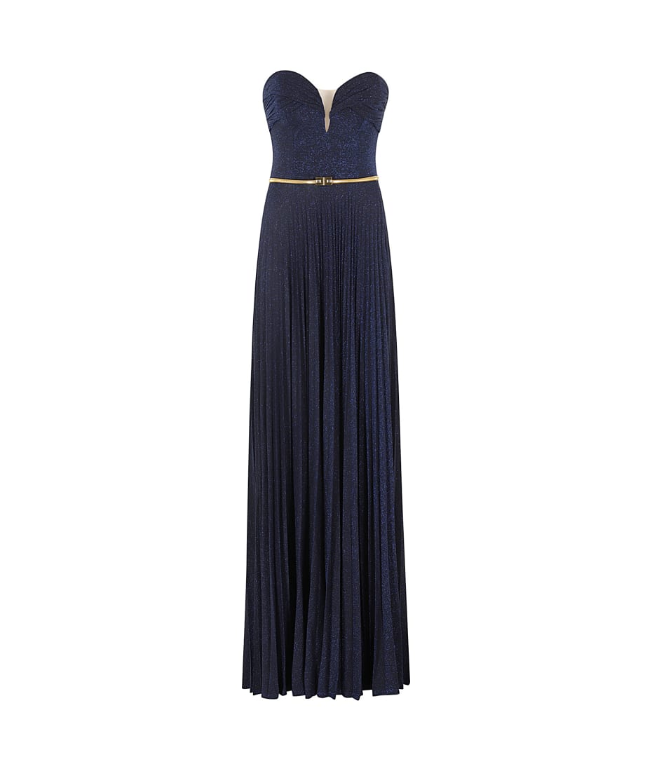ワンピース ELISABETTA FRANCHI Woman Dress Blue ELISABETTA FRANCHI Women's long blue dress in flowing jersey
