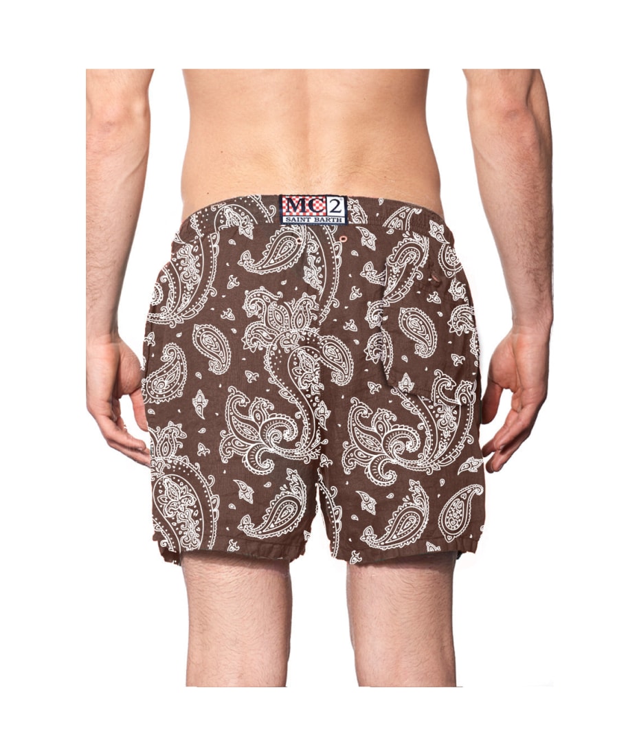 MC2 Saint Barth Man Linen Swim Shorts With Paisley Print