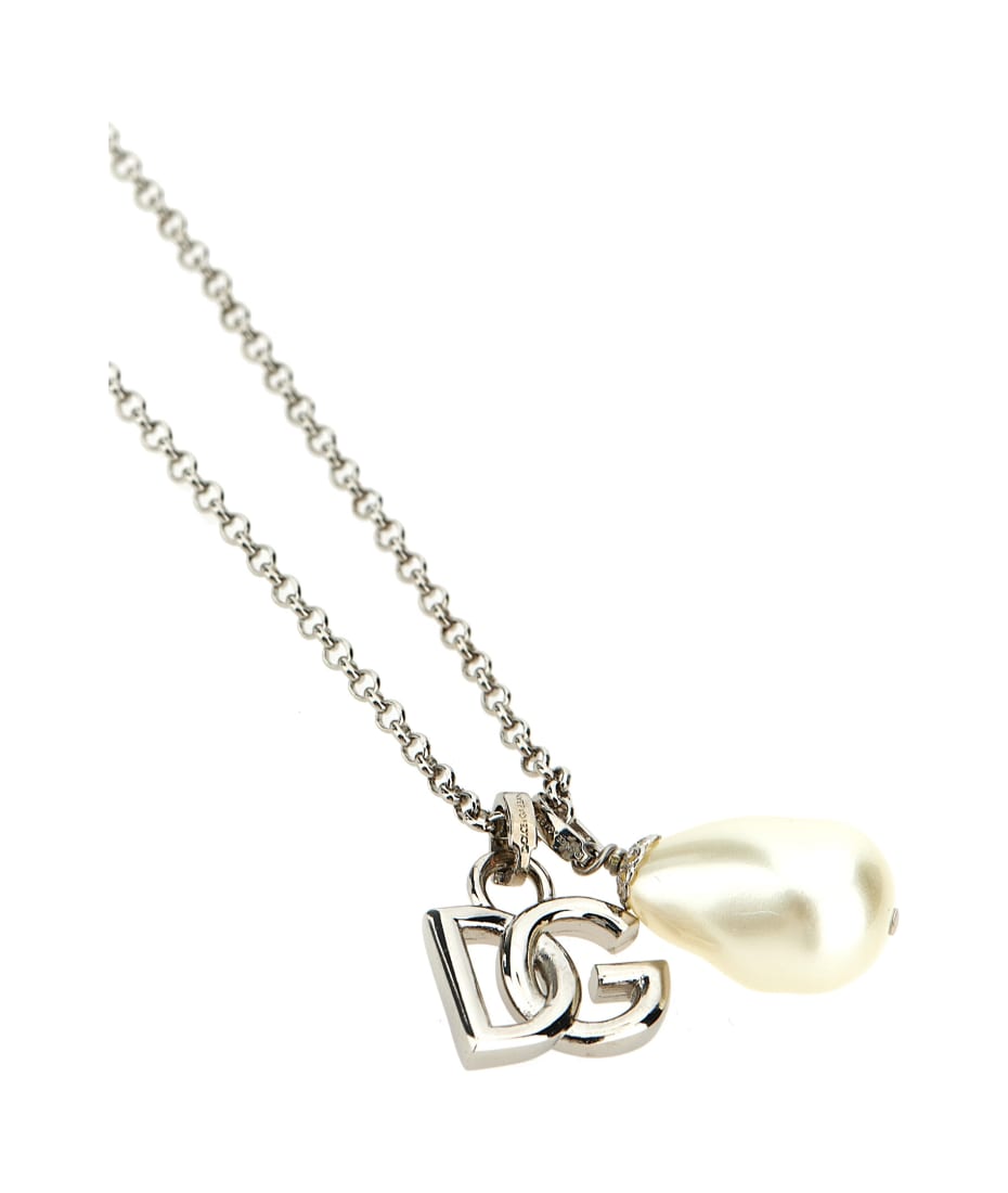 Dolce & Gabbana Logo Drop Necklace - Silver