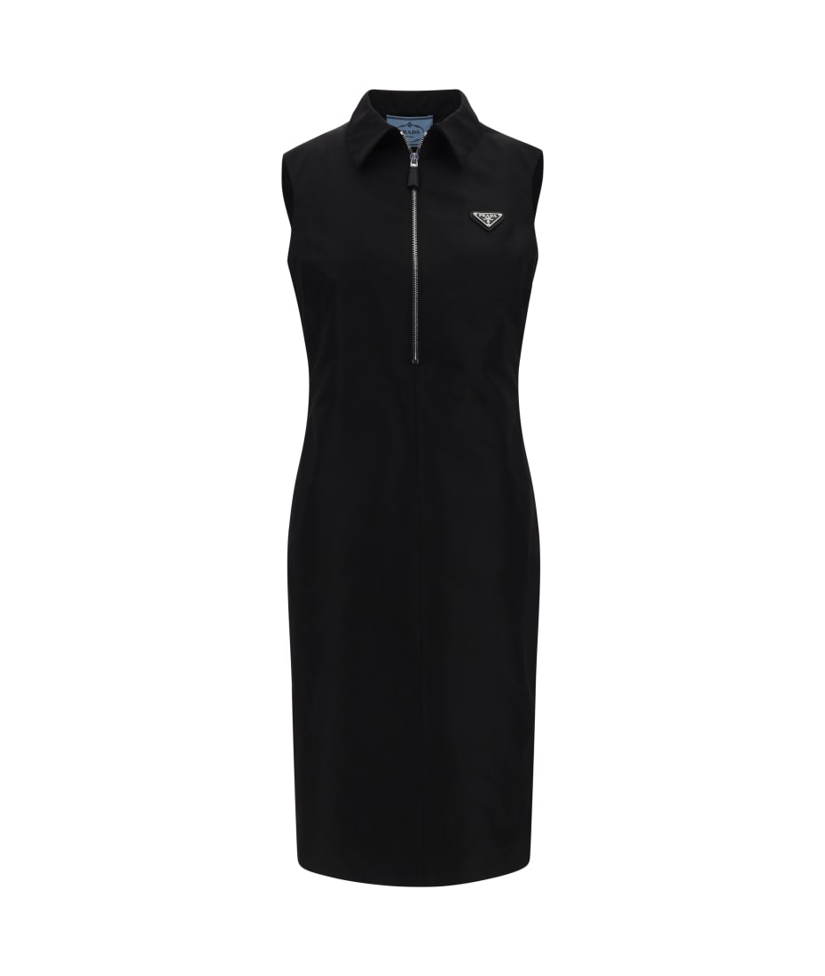 【プラダ・PRADA】Faille midi-dress Prada Belted Faille Midi Dress | White | FARFETCH
