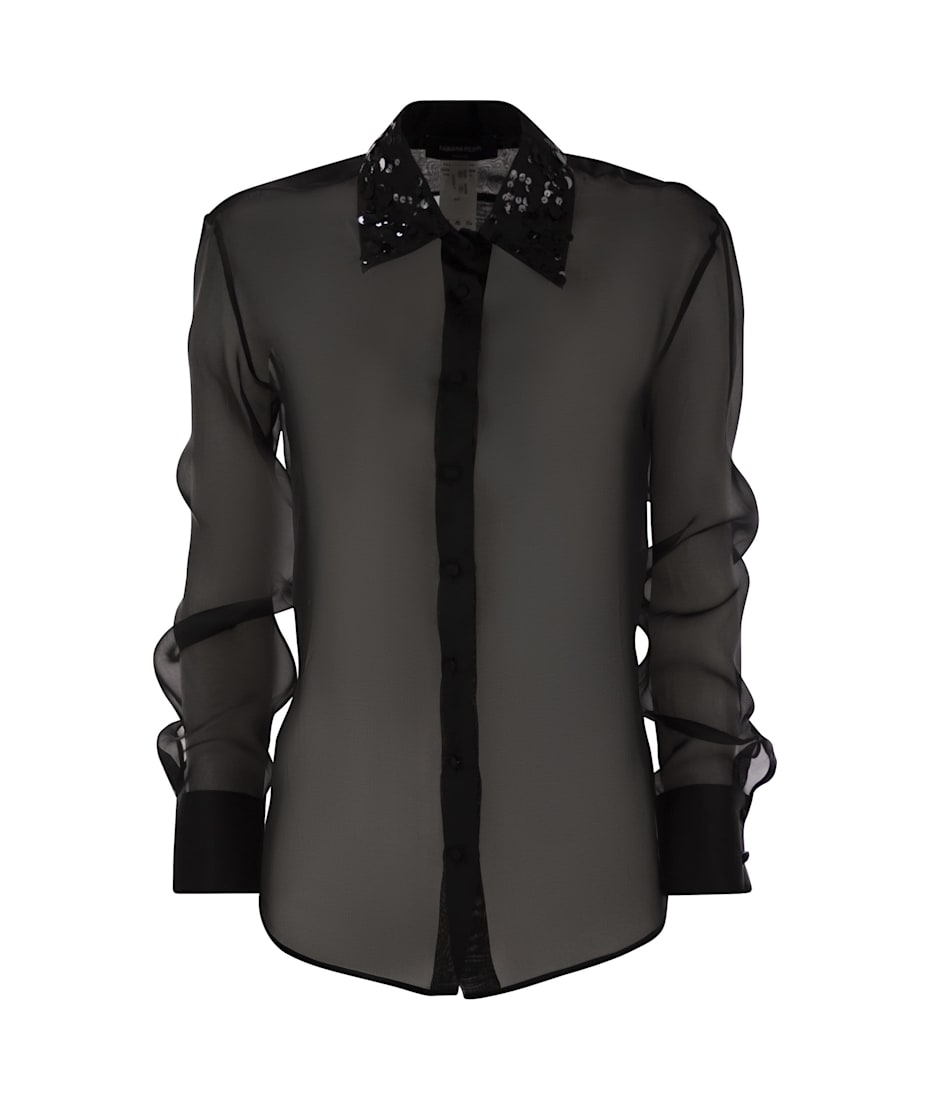 Tシャツ・カットソー FABIANA FILIPPI Long organza shirt with sequin embroidery Long organza shirt with sequin embroidery, black for Women