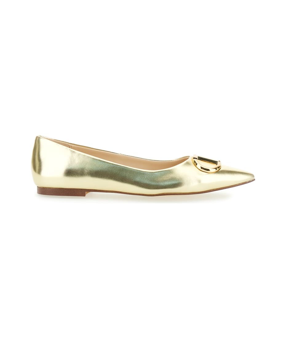 フラットシューズ TWIN SET 'Oval T' ballet flats TwinSet Gold Tone Ballet Flats With Oval T Detail In