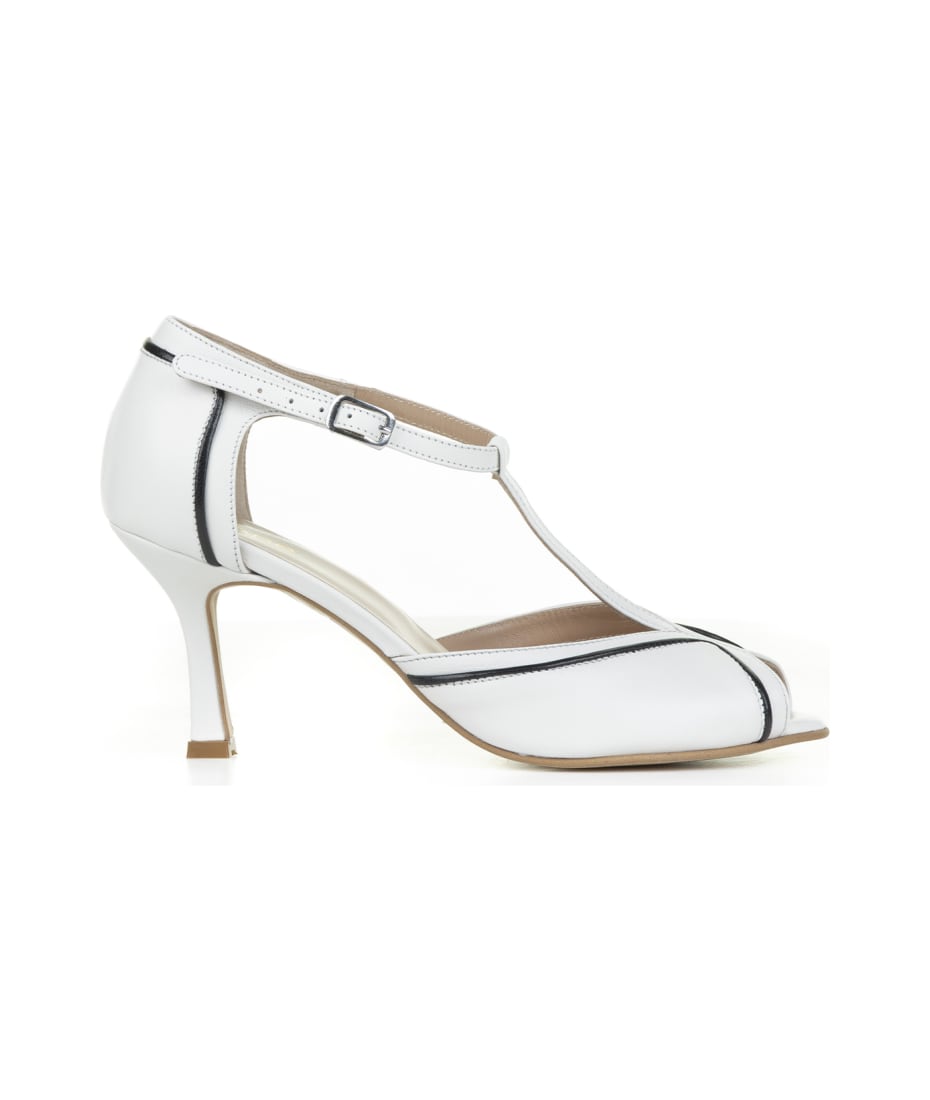 Hope White Leather Pumps With Strap - PANNA
