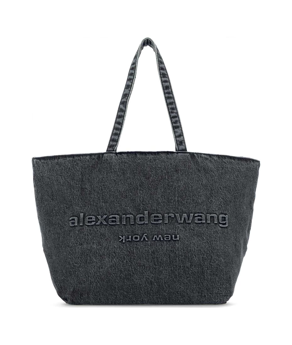 Alexander Wang Dark Grey Denim Punch Shopping Bag | italist