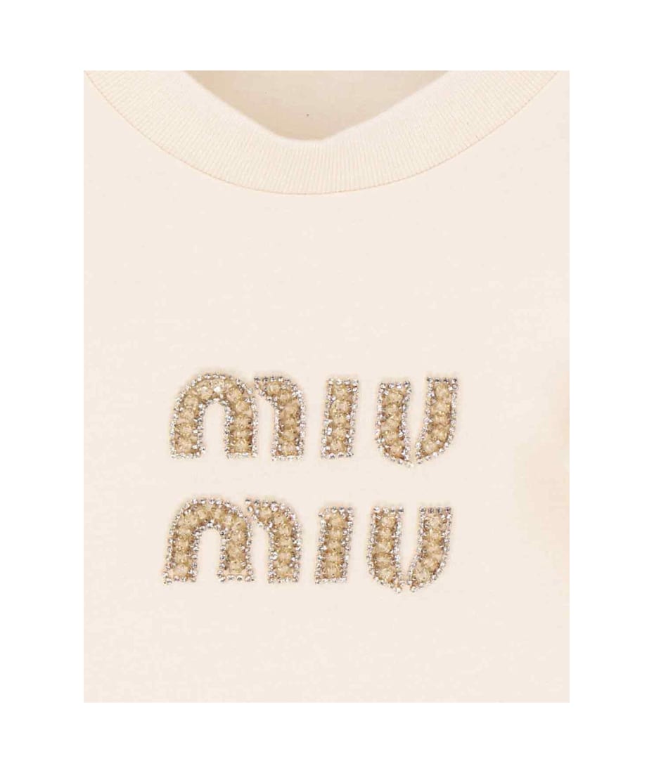 Miu Miu Logo T-shirt With Rhinestones | italist