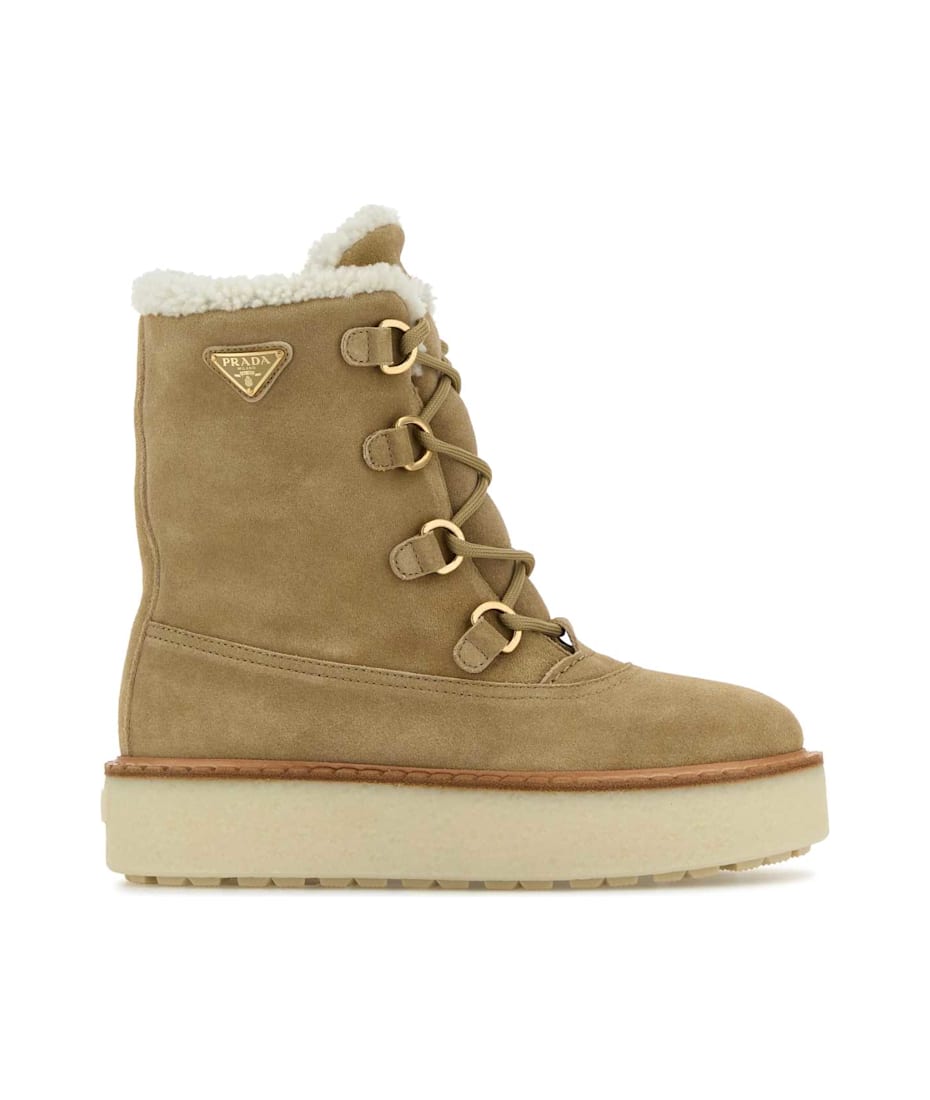 Prada Cappuccino Suede Ankle Boots | italist