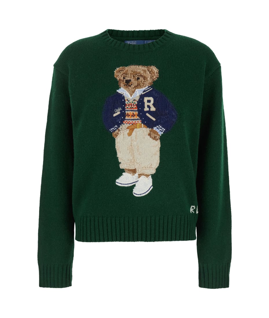Polo Ralph Lauren Green Crewneck Sweater With Maxi Polo Bear Print On The  Front In Wool And Cashmere Woman | italist, ALWAYS LIKE A SALE