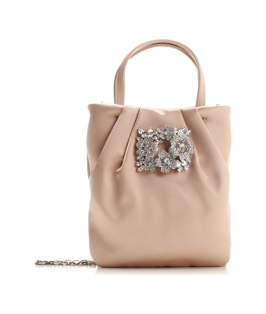 トートバッグ ROGER VIVIER Borsa Viv' Choc Medium Shopping Bag in leather Off White Woman