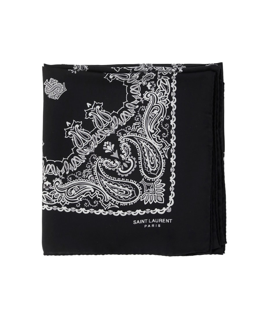 SAINT LAURENT: silk scarf with all over printed logo - Black