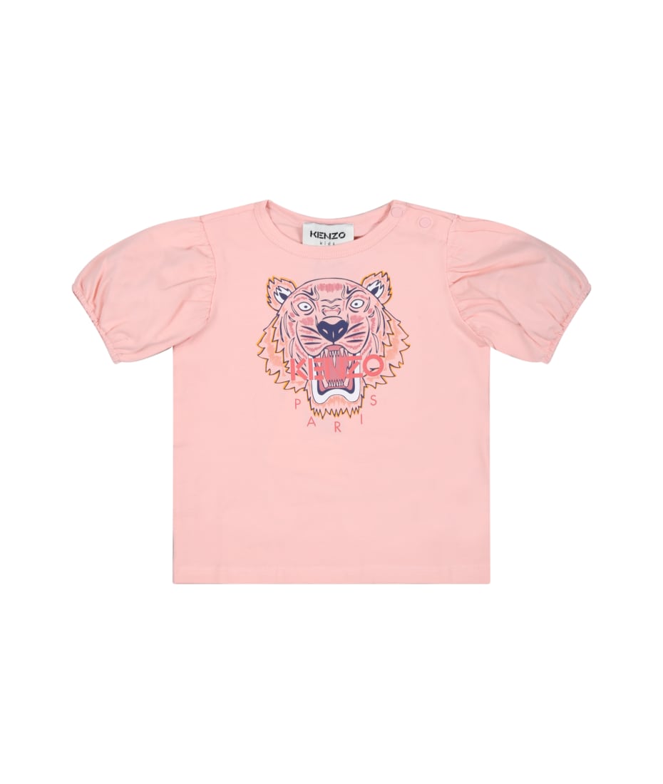 Kenzo Kids Pink T-shirt For Baby Girl With Iconic Roaring Tiger And Logo | italist, LIKE A SALE