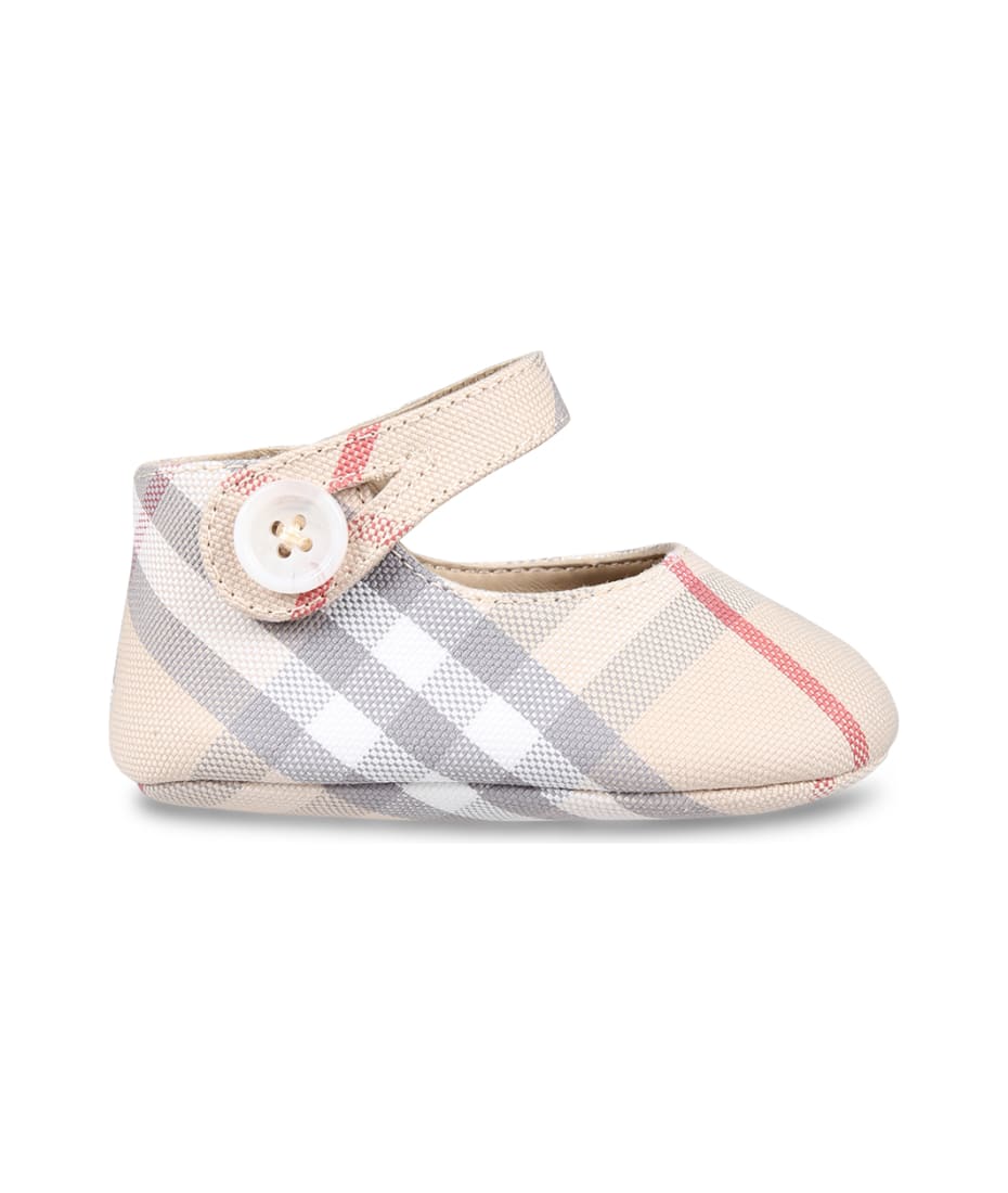 Burberry Beige Mary Jane Ballet Flats For Baby Girl Vintage Check italist ALWAYS LIKE A SALE