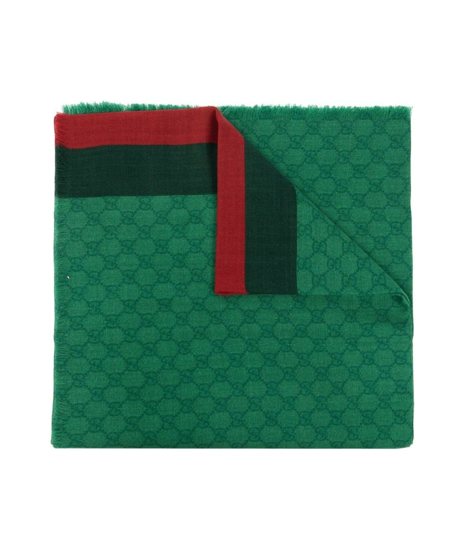 Gucci Gg Monogrammed Web-stripe Scarf - Green