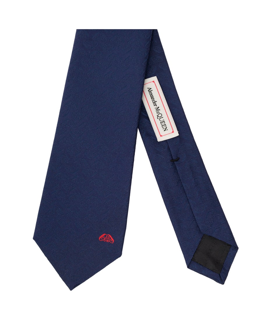 Alexander McQueen ネイビー ネクタイ Alexander McQueen Blue Pre-tied Tie With Seal Logo