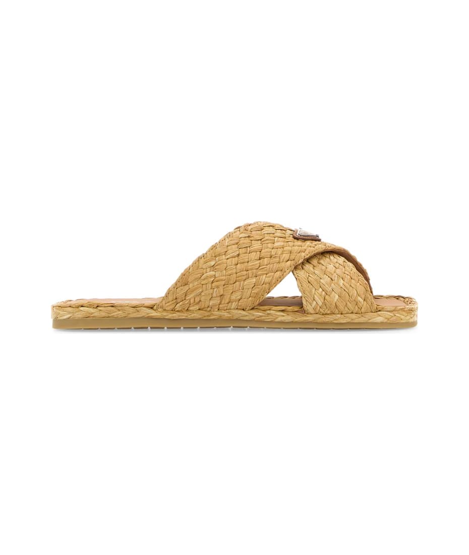 スリッポン PRADA BEIGE RAFFIA AND LEATHER SLIPPERS Prada Beige Raffia And Leather Slippers | italist