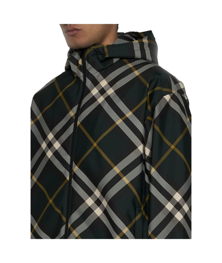 魅力的な価格 Burberry Logo Embroidered Check-pattern Zipped Hooded Jacket 時計