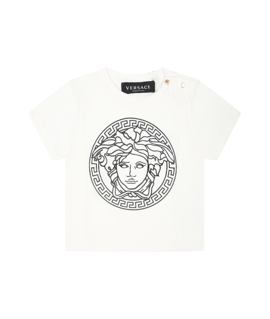 Versace White T-shirt For Babykids With Medusa Print - White