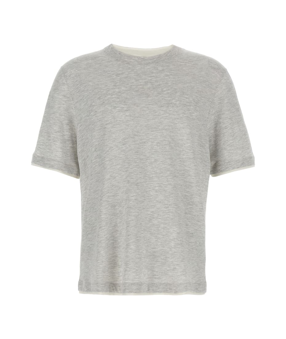 【関税＆送料込み】Brunello Cucinelli T-Shirt Faux-Layering T-shirt with faux-layering for Man in Dark Grey | Brunello