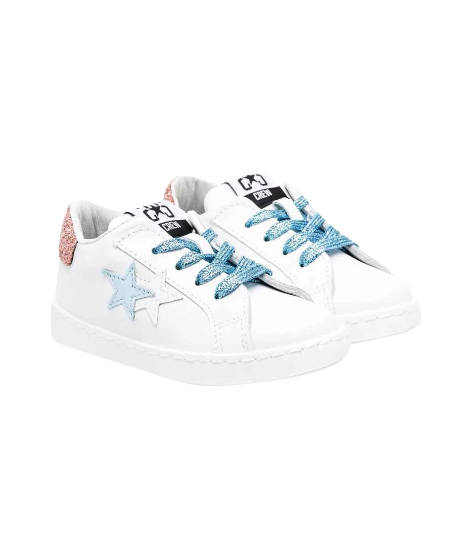 2Star Sneakers With Application - Bianco/celeste/rosa