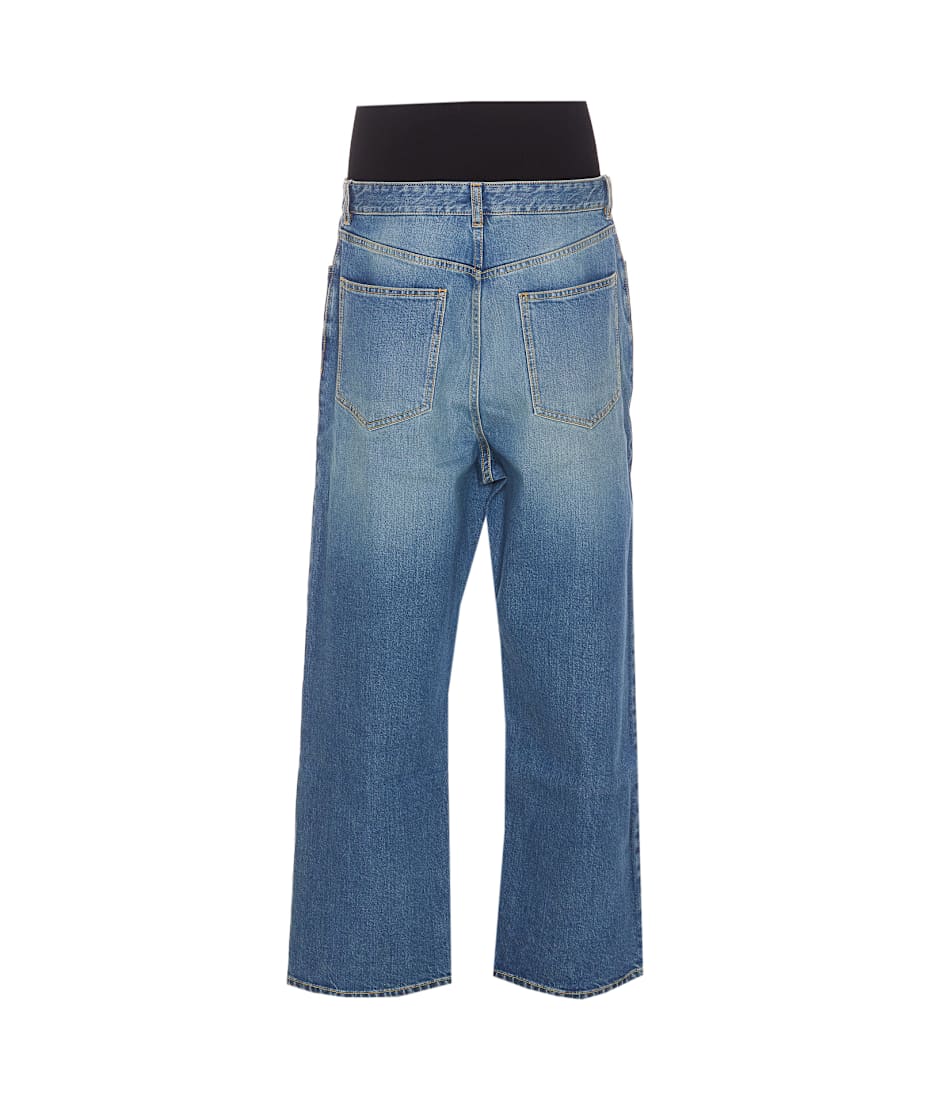 パンツ ALAIA KNIT BAND PANTS ALAÏA LIGHT BLUE KNIT BAND JEANS IN SNOW DENIM |ALAÏA US
